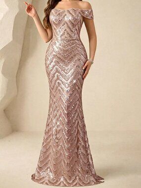 Rose Gold Party Women's Slim Fit High Waist Long Pencil Dress
